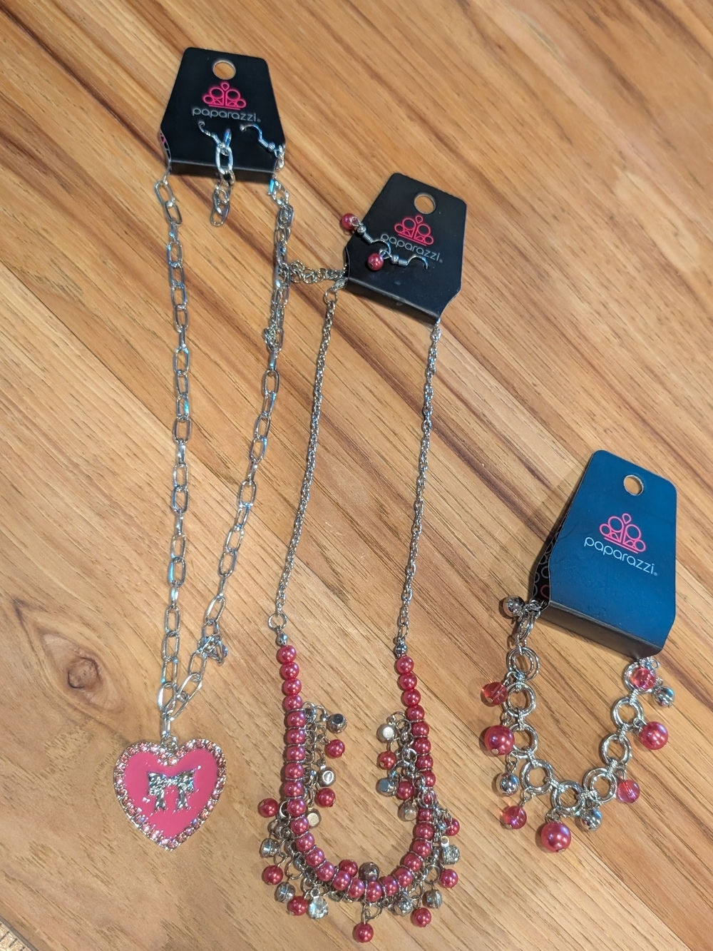 Paparazzi Pink Heart and Bead Necklace Set - Silver Tone